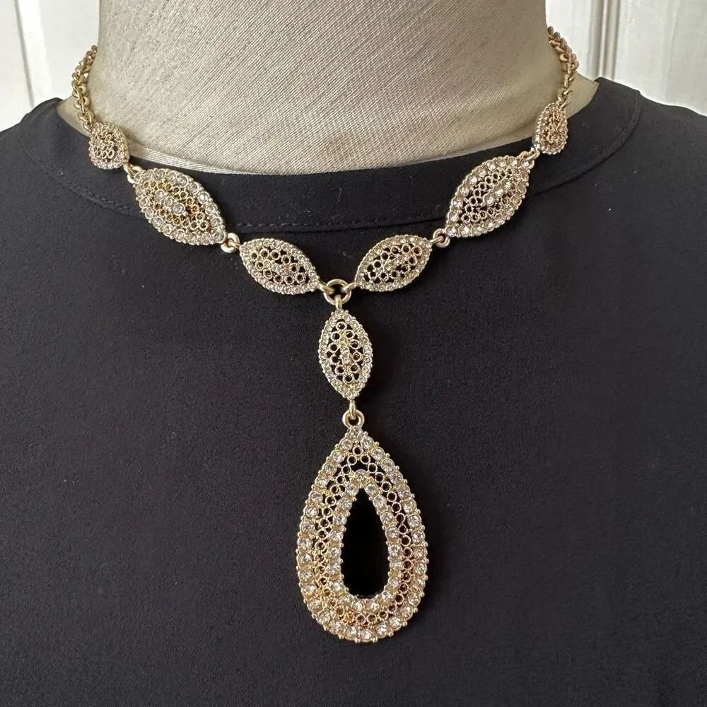 Charter club gold tone rhinestone teardrop pendant necklace